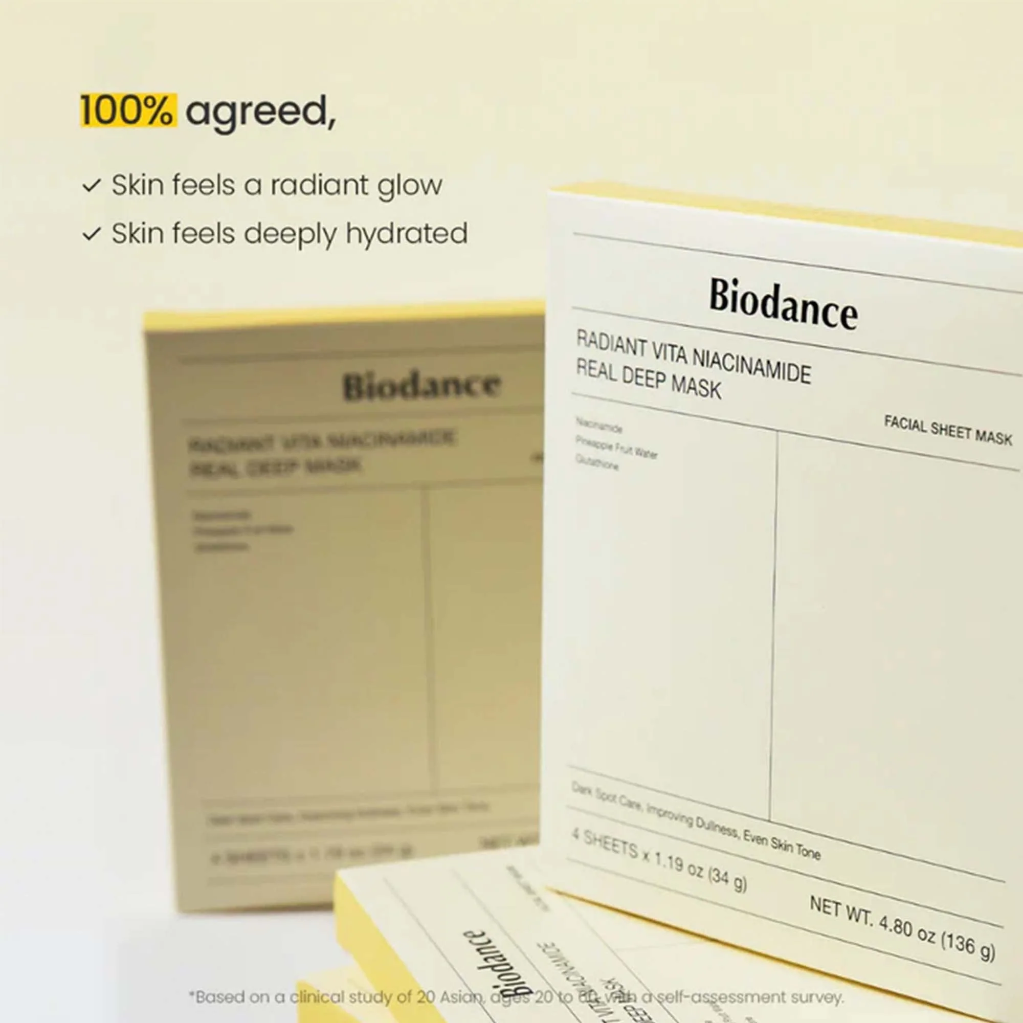 Biodance Radiant Vita Niacinamide Sheet Face Mask 4pcs Sachets - Image 8