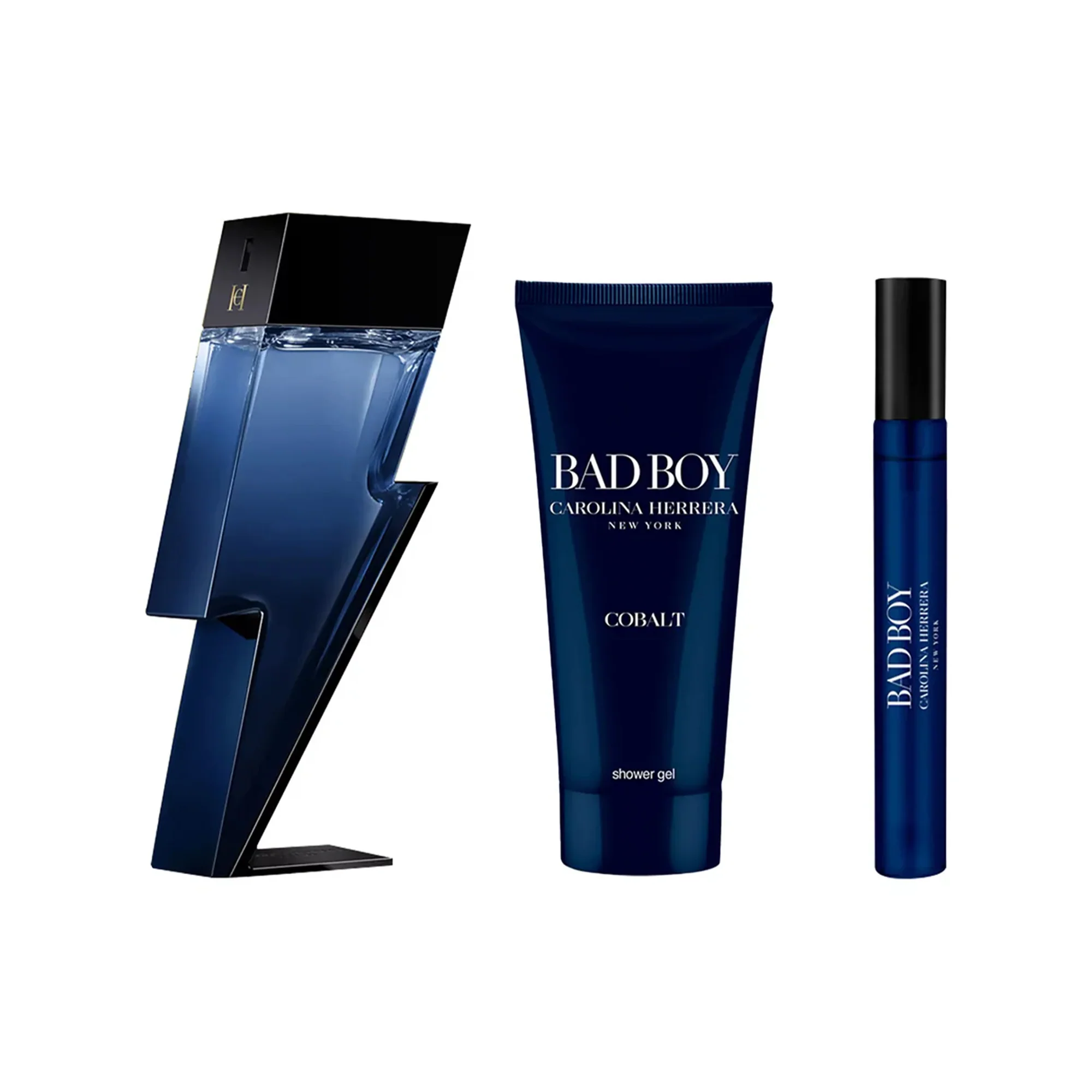 Carolina Herrera Bad Boy Cobalt Eau De Parfum 100ml & Travel Spray 10ml & Shower Gel 100ml Gift Set - Image 2