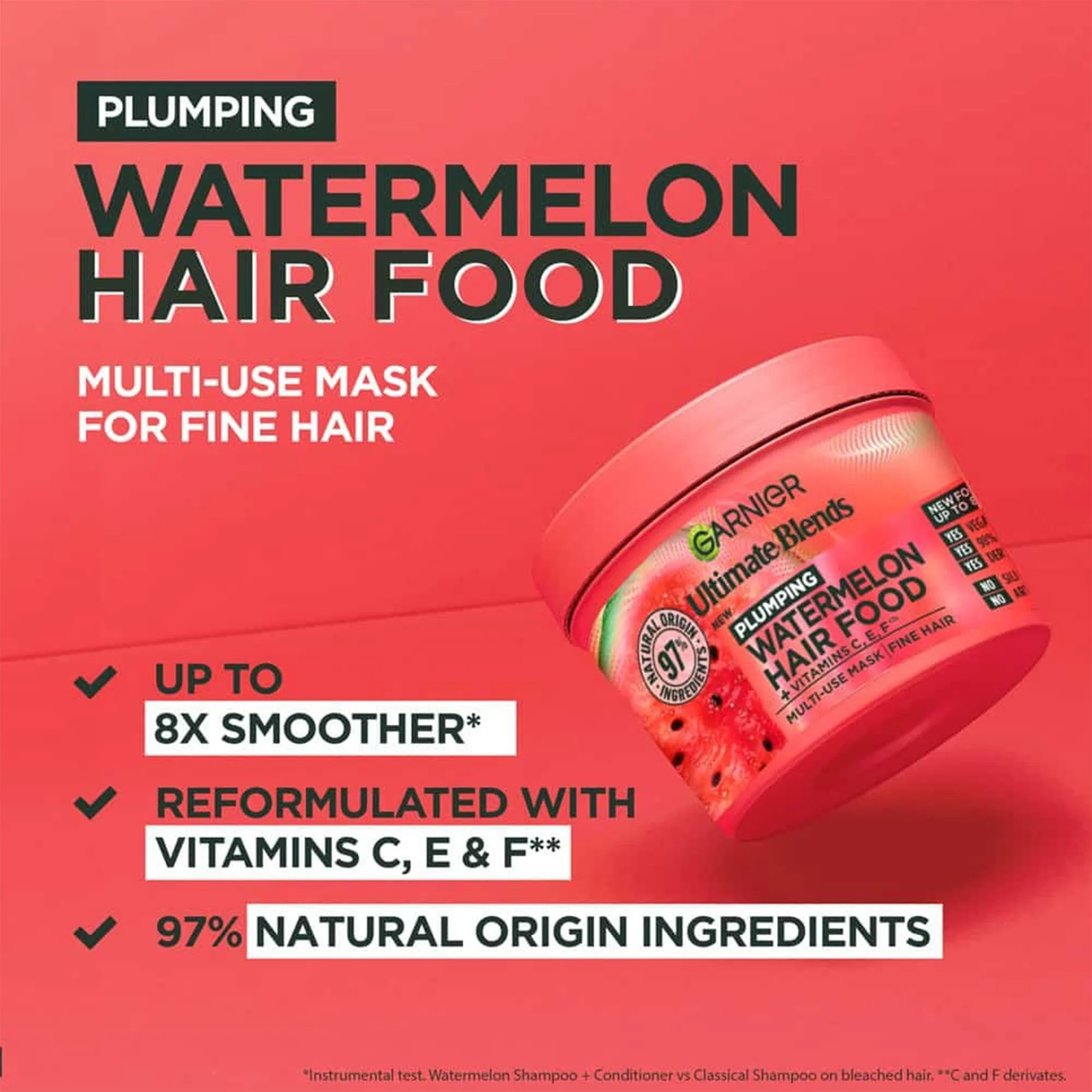 Garnier Ultimate Blends Watermelon Plumping Hair Mask 400ml Jar - Image 3
