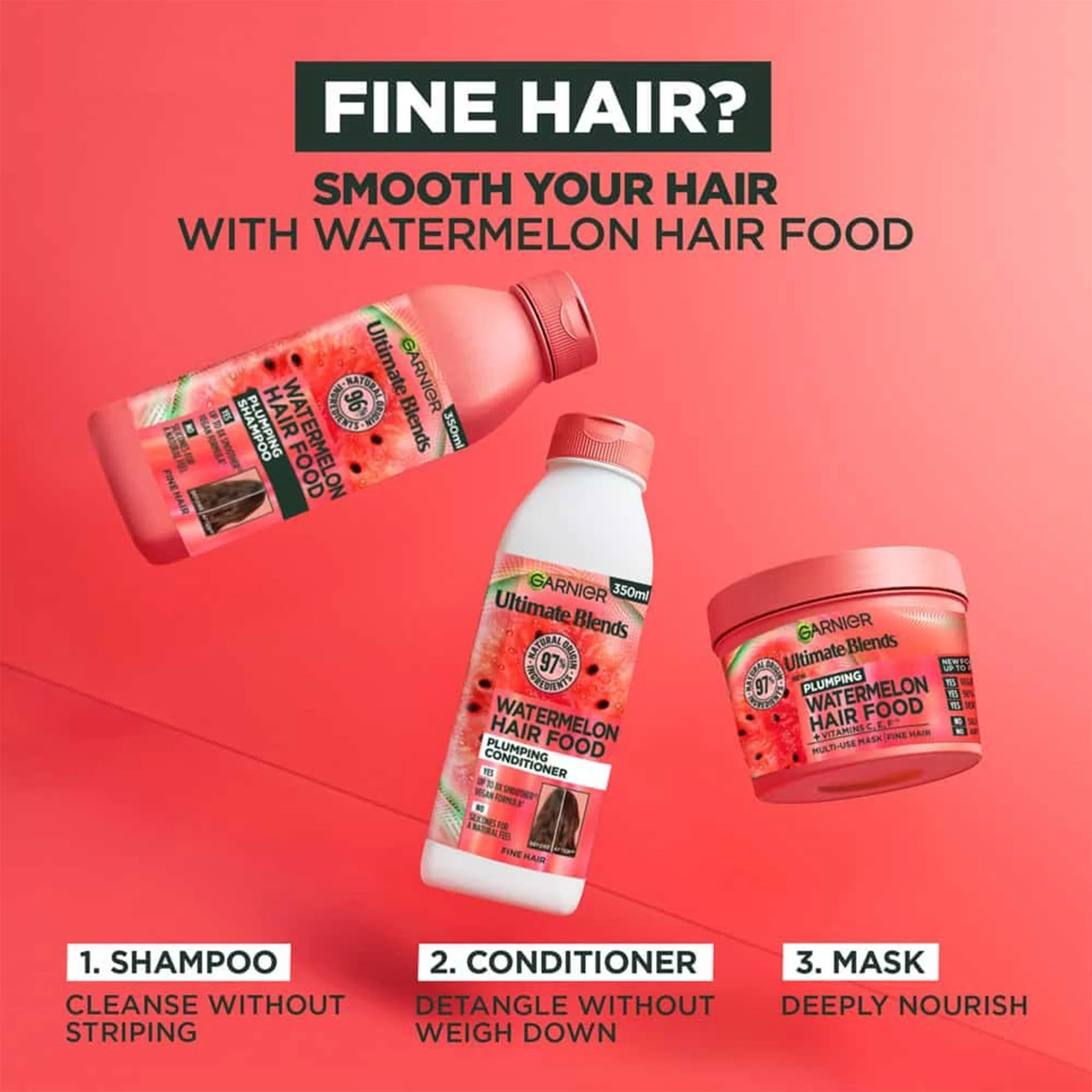 Garnier Ultimate Blends Watermelon Plumping Hair Mask 400ml Jar - Image 5