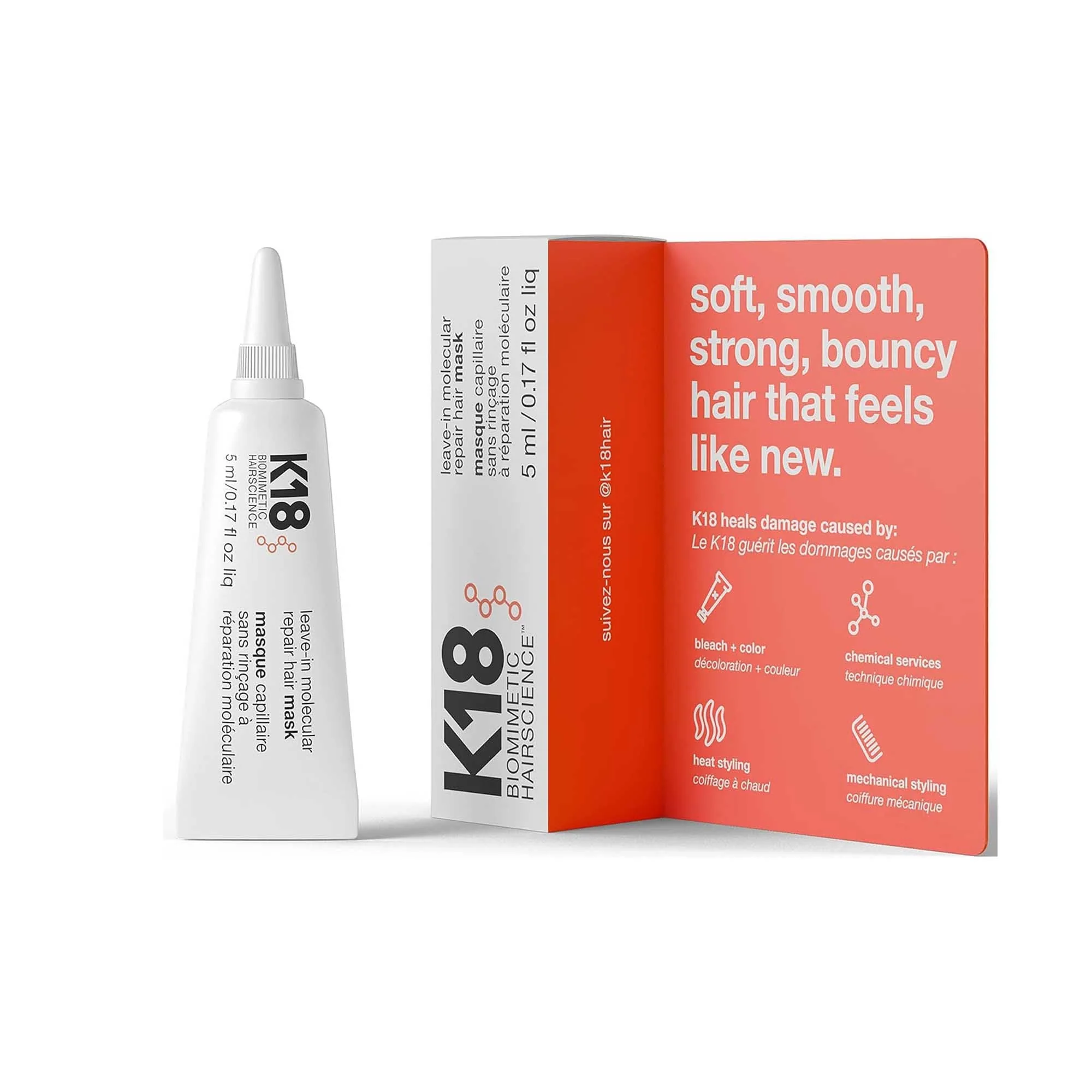 K18 Leave-In Molecular Repair Hair Mask 5ml Tube - Image 2