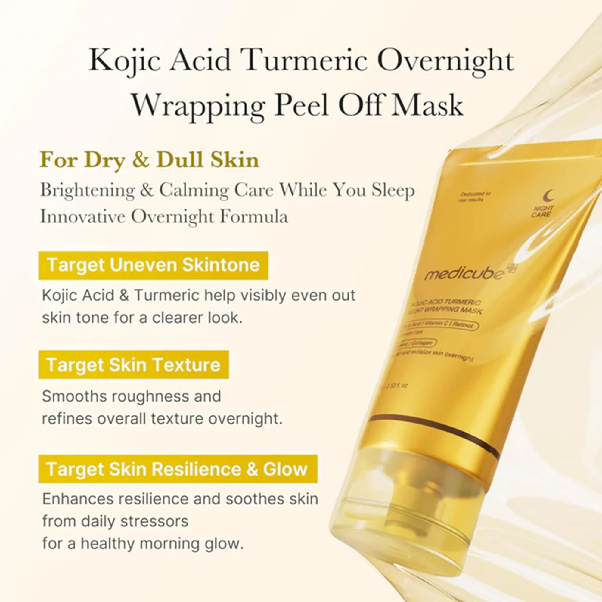 Medicube Kojic Acid Turmeric Night Wrapping Mask 75ml Tube - Image 2