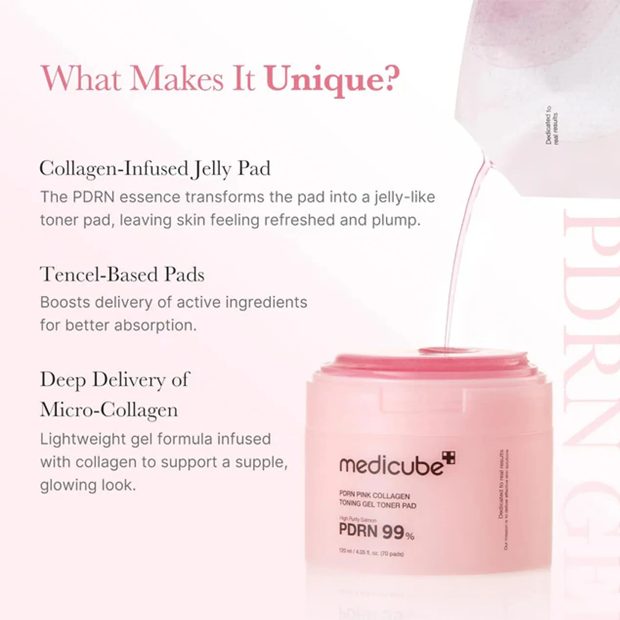 Medicube PDRN Pink Collagen Gel Toner Pad 70pcs Tub - Image 4