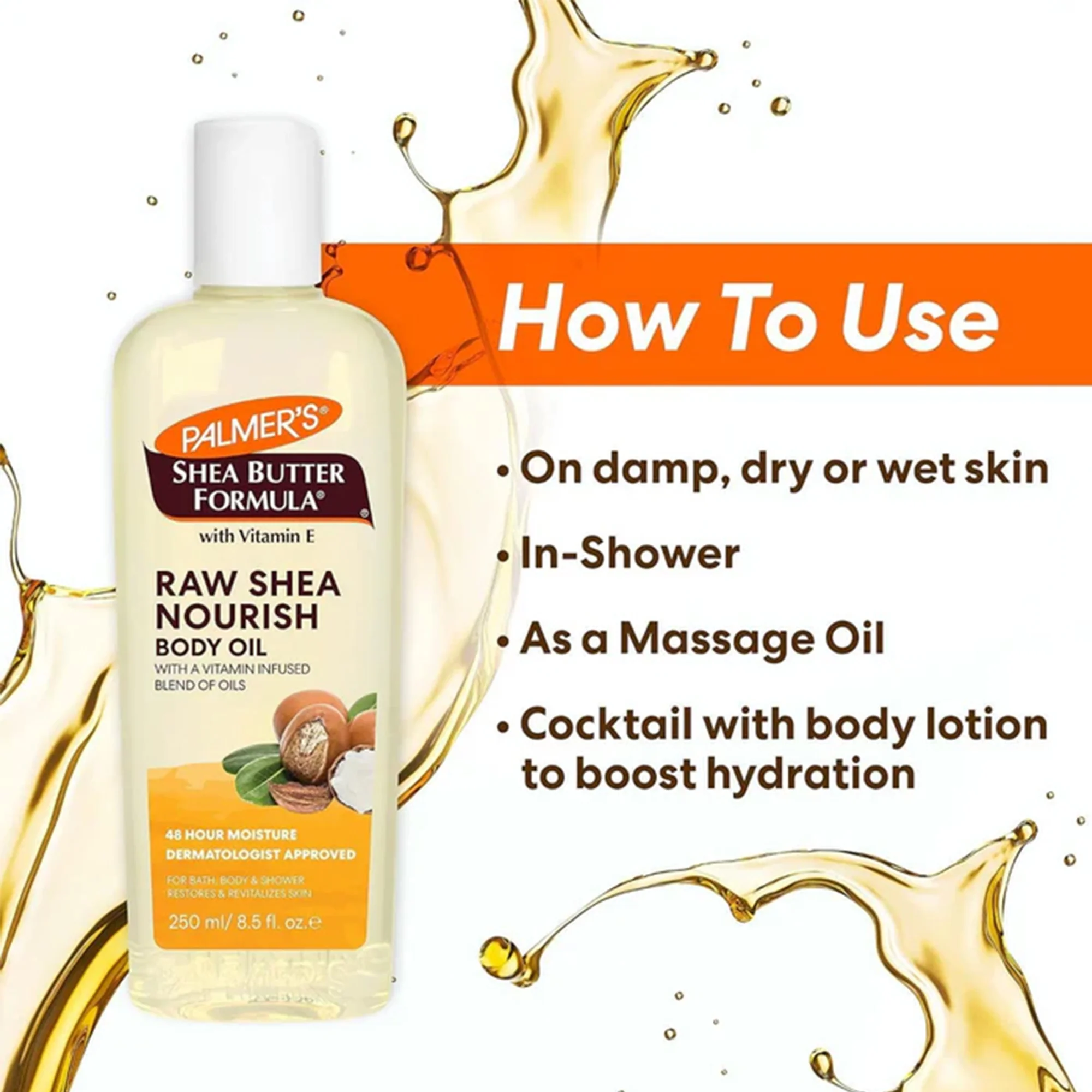 Palmer's Raw Shea Nourish Body Oil 250ml Bottle - Image 3
