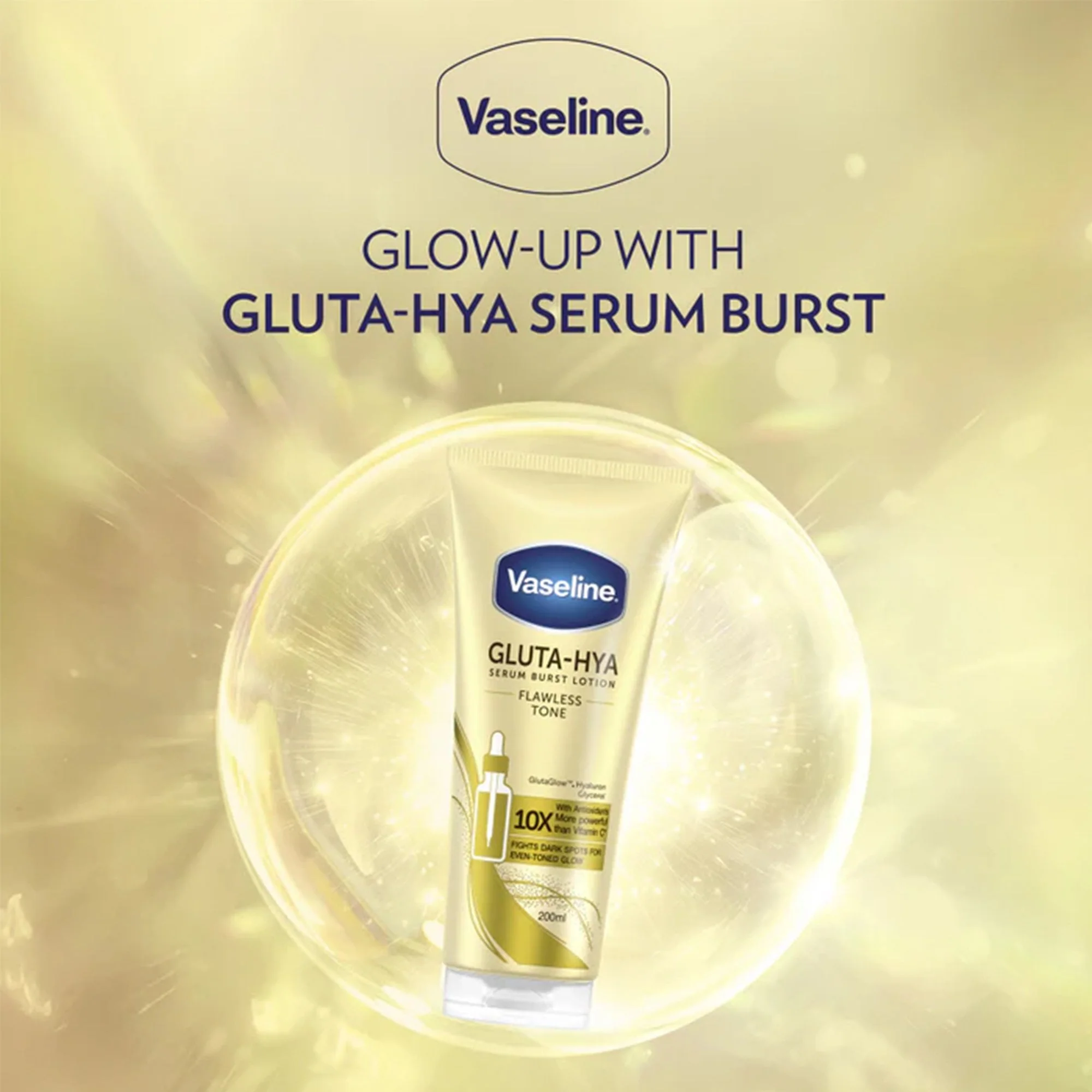 Vaseline Gluta-Hya Flawless Tone Serum Burst Lotion 200ml Tube - Image 3