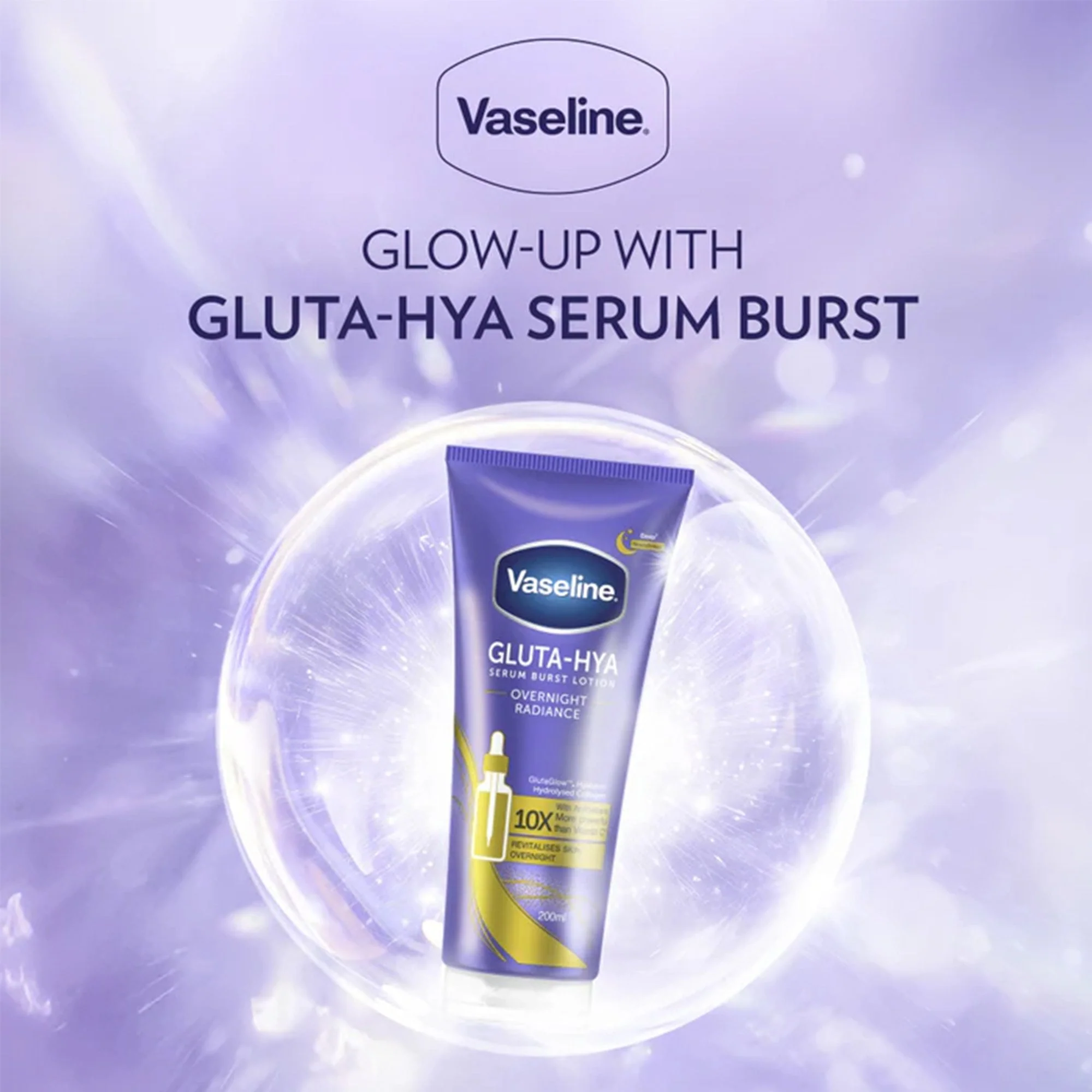 Vaseline Gluta-Hya Overnight Radiance Serum Burst Lotion 200ml Tube - Image 3